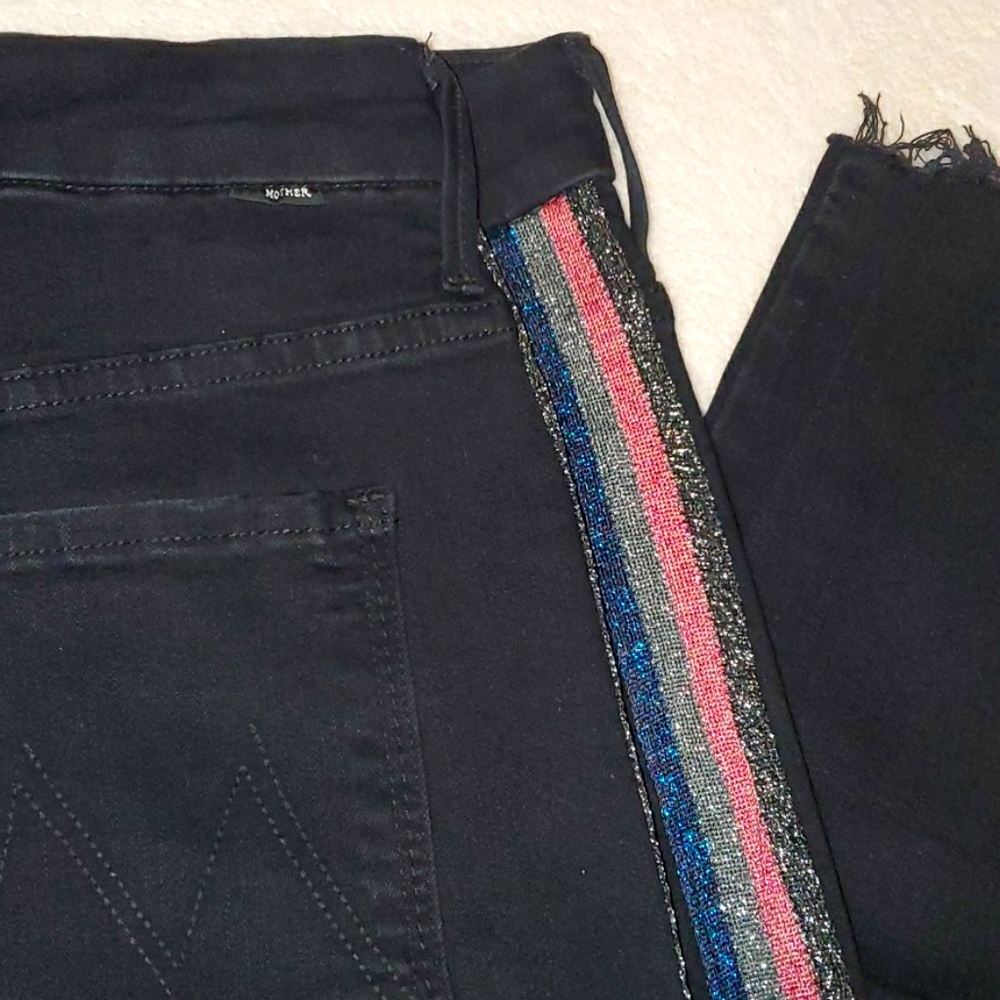 MOTHER jeans black glitter side stripes